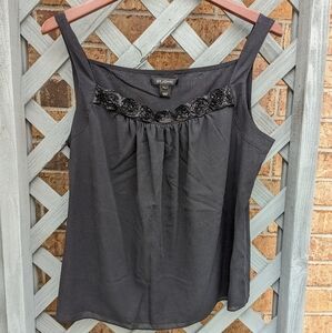 St. John Black Tank Top Rose Detail